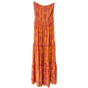 Abel the Label Anthropologie Bondi Strapless Smocked Maxi Dress Size Small Beach